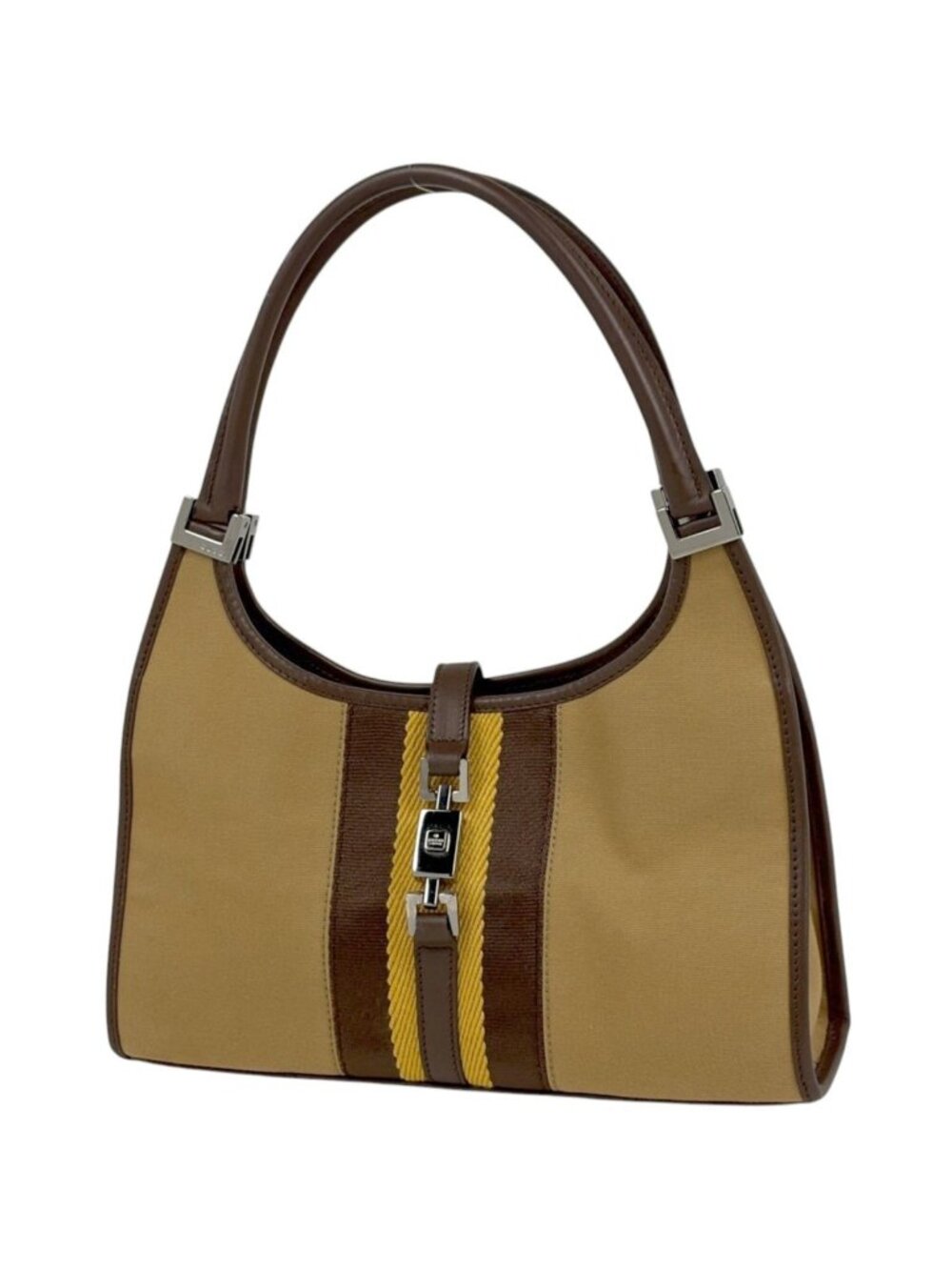 Gucci Handbag Jackie Line Sherry Web Canvas Brown Yellow